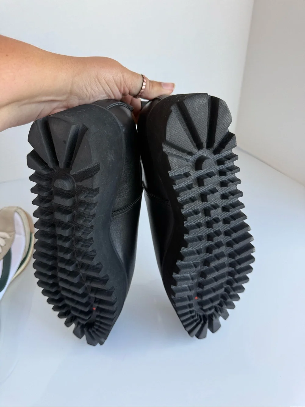 ALL BLACK Side Scoop Black Leather Platform Slip-On Shoes